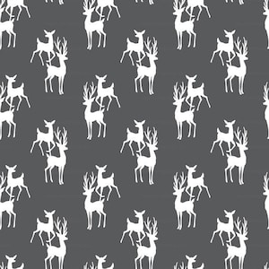 Buck and Doe Fabric - Iron Gray // Deer Fabric // Winter Woodland Fabric By The Yard & Fat Quarter