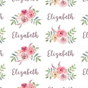 Watercolor Floral Personalized Fabric / Custom Name Fabric / Baby Girls Name Fabric / Dusty Rose Fabric Print by the Yard & Fat Quarter