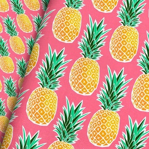 Tropical Pineapple Fabric by the Yard - Pink Geometric Hawaiian Pineapple Print in Yard & Fat Quarter