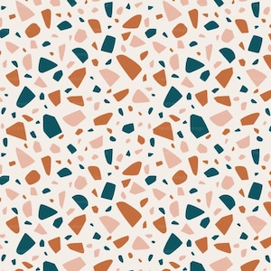 Tela de terrazo desértico cortada a medida / ruborizada y tostada / Tela geométrica / Tela decorativa / Tela de mosaico abstracto con estampado en yardas y cuartos gordos