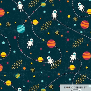 Outer Space Fabric By The Yard / Astronaut Fabric / Planet Fabric / Children's Space Man Fabric Print in Yards & Fat Quarter