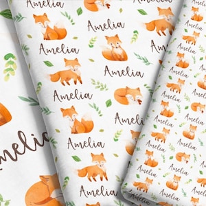 Fox Personalized Fabric / Baby Fabric / Custom Name Fabric / Watercolor Fox Fabric / Autumn Fabric / Modern Nursery Fabric Print by the Yard