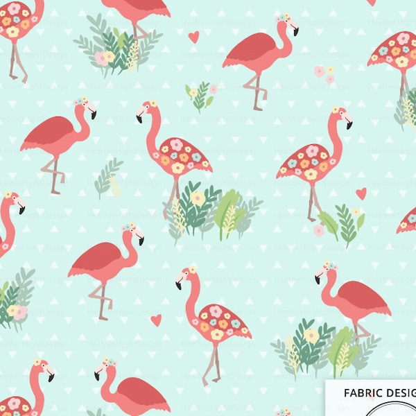 Flamingo Floral Fabric By The Yard / Tropical Flamingo Fabric / Pink Flamingos and Flowers Print in Yards & Fat Quarter