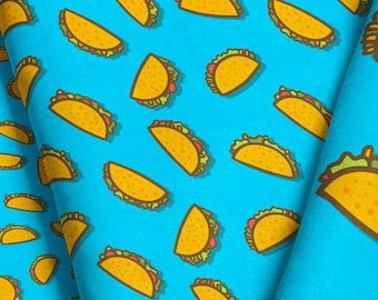 Blue Taco Party Fabric: Cartoon Taco Print - By The Yard & Fat Quarter