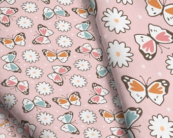 Floral Butterfly Fabric / Sweet Easter Collection / Pink Butterflies Fabric / Modern Boho Fabric / Spring Fabric by the Yard & Fat Quarter