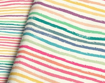 Hand Drawn Crayon Stripe Fabric – Rainbow Back to School Print by the Yard & Fat Quarter