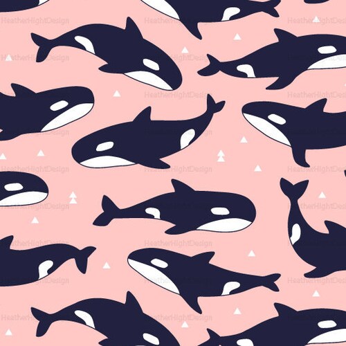 Killer Whale Fabric Pink // Girl Fabric / Ocean Fabric / - Etsy