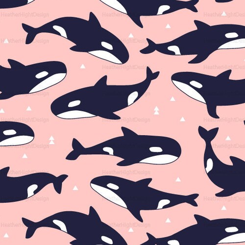 Killer Whale Fabric Pink // Girl Fabric / Ocean Fabric / Etsy