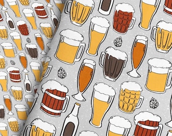 Beer Glass Fabric – Hops, Ale, Draft Brewery Print by the Yard & Fat Quarter