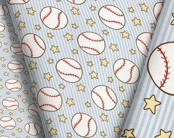 Pinstripe Baseballs Fabric – American Sports Quilting Cotton, Jersey Knit, Minky, Fleece Print by the Yard & Fat Quarter