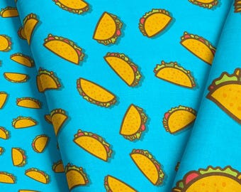 Blue Taco Party Fabric: Cartoon Taco Print - By The Yard & Fat Quarter