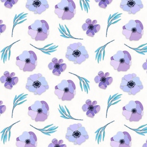 Paper Flower Fabric By The Yard - Pinstripe Purple Paper Flowers and Leaves Crafting Quilting Print in Yards & Fat Quarter