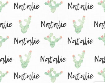 Cactus Personalized Fabric / Baby Fabric / Custom Name Fabric / Watercolor Glitter Cactus Fabric / Modern Nursery Fabric Print by the Yard