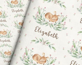 Aquarell Baby Reh personalisierte Stoff - individuelle Baby Name Rehkitz Print Schüttgut & Fat Quarter