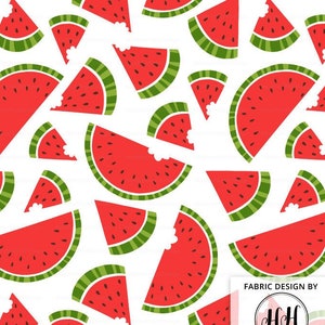Summer Watermelon Fabric by the Yard / Summer Fabric / Quilting Fabric / Home Decor / Red Watermelon Print in Yard & Fat Quarter