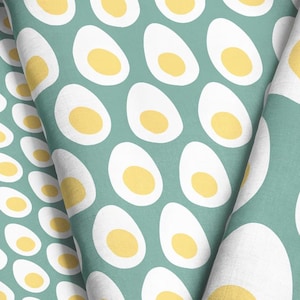 Farmhouse Egg Print Fabric – Rustic Hard Boiled Eggs, Dusty Teal Kitchen Easter Crafts