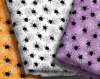 Halloween Spider Fabric – Choose your color – Spooky Webs Print by the Yard or Fat Quarter | Custom Scale & Material