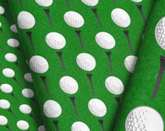 Golf Ball Tee Fabric – Green Grass Sport Golfing Print by the Yard & Fat Quarter