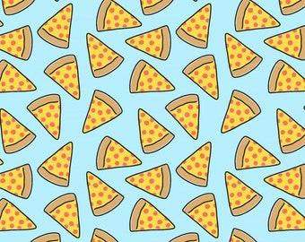 Pizza Fabric By The Yard / Blue Ditsy Pizza Fabric / Food Fabric / Whimsical Kids Fabric / Pizza Slice Fabric Print in Yard & Fat Quarter