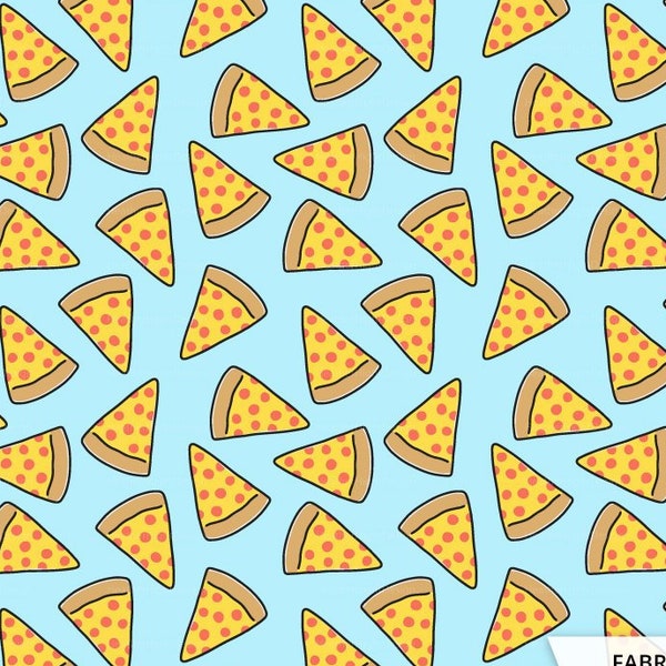 Pizza Fabric By The Yard / Blue Ditsy Pizza Fabric / Food Fabric / Whimsical Kids Fabric / Pizza Slice Fabric Print in Yard & Fat Quarter