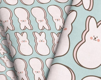 Pastel Bunny Fabric / Sweet Easter Collection / Marshmallow Easter Rabbit Fabric / Modern Boho Spring Fabric by the Yard & Fat Quarter