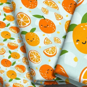 Orange Cutie Fabric / Little Clementine Fabric / Cute Orange Party Theme Baby Fabric / Kawaii Orange Fabric Print by the Yard & Fat Quarter image 1