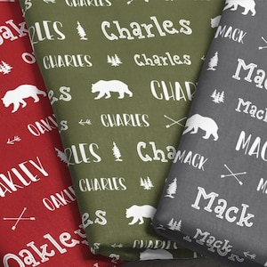 Woodland Personalized Fabric / Custom Name Fabric / Gift Ideas for Boys / Bears and Arrows / Boys Customized Print by the Yard & Fat Quarter