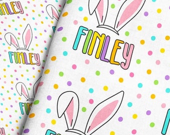 Bunny Ears Personalized Fabric / Custom Name Fabric / Kids Easter Fabric / Baby Name Fabric / Easter Bunny Fabric by the Yard & Fat Quarter