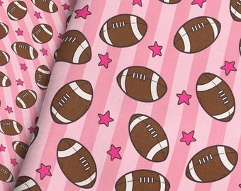 Pink Touchdown Football Fabric / Stars and Football Fabric / Novelty Sports Fabric / Girls Football Fabric by the Yard & Fat Quarter