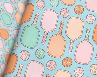 Retro Pastel Pickleball Fabric: Choose Your Material and Scale, Fabric by the Yard & Fat Quarter