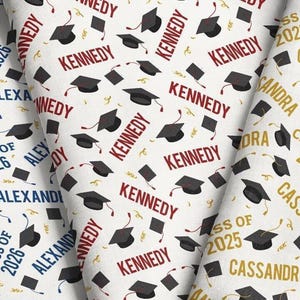 Personalized Graduation Fabric / Custom Grad Name Fabric / Pick Your Color and Year / Class of 2026 Fabric by the Yard & Fat Quarter