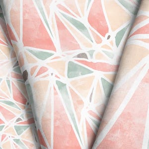 Watercolor Geometric Fabric – Pastel Peach, Sage, Coral Triangle Print by the Yard & Fat Quarter