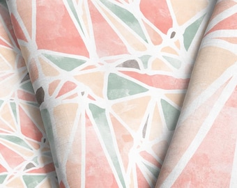 Aquarel geometrische stof – pastel perzik, salie, koraaldriehoek print op maat gesneden en fat Quarter