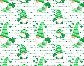 St. Patrick's Gnomes Fabric by the Yard / St. Patrick's Day Fabric / Lucky Fabric / Shamrock Gnome Fabric Print in Yardage & Fat Quarter