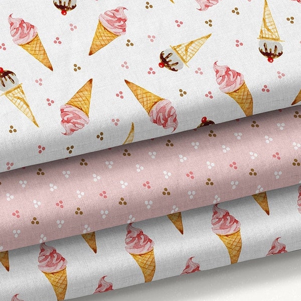 Boho Watercolor Ice Cream Fabric Collection  / Blush Boho Dots Fabric / Ice Cream Cone Fabric / Summer Boho Fabric by the Yard & Fat Quarter