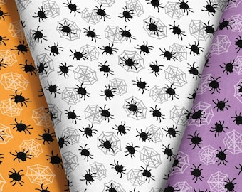 Spider Halloween Fabric by the Yard – Choose your color – Spiders and Webs Fabric Print in Yard or Fat Quarter | Custom Scale & Material