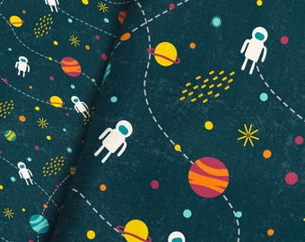 Outer Space Fabric – Astronauts, Planets, Stars Print for Kids by the Yard & Fat Quarter