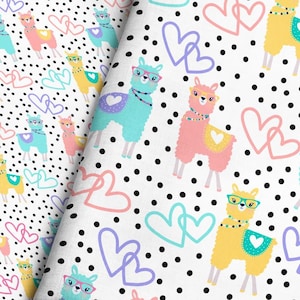 Llama Hearts Fabric – Whimsical Nerdy Alpacas Print by the Yard & Fat Quarter