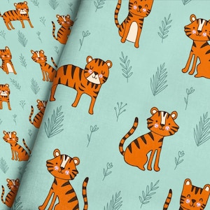 Safaritijgerstof - grillige handgetekende jungle Big Cat-stofprint op maat gesneden en Fat Quarter