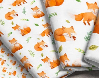 Watercolor Baby Fox Fabric – Autumn Woodland Nursery Print by the Yard & Fat Quarter