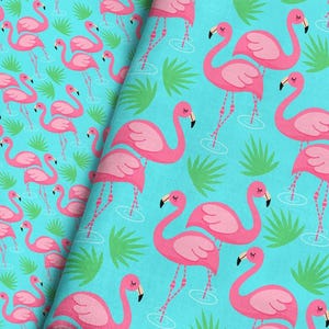 Flamingo Paradise Fabric – Pink Flamingos, Tropical Palms, Whimsical Print by the Yard & Fat Quarter