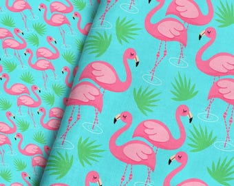 Flamingo Paradise Fabric – Pink Flamingos, Tropical Palms, Whimsical Print by the Yard & Fat Quarter