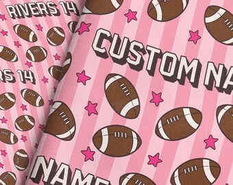 Personalisierter Football Stoff - Pink / Mädchen Sport Benutzerdefinierte Name Fabric Print lose Lager & Fat Quarter