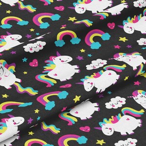 Chubby Unicorn Fabric - Rainbow Ponies, Hearts and Clouds - by the Yard & Fat Quarter