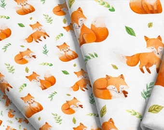 Watercolor Fox Fabric / Autumn Fabric / Fall Fabric / Baby Fox Fabric / Sweet Fox Baby Nursery Fabric Print by the Yard & Fat Quarter