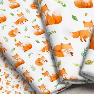 Watercolor Fox Fabric / Autumn Fabric / Fall Fabric / Baby Fox Fabric / Sweet Fox Baby Nursery Fabric Print by the Yard & Fat Quarter