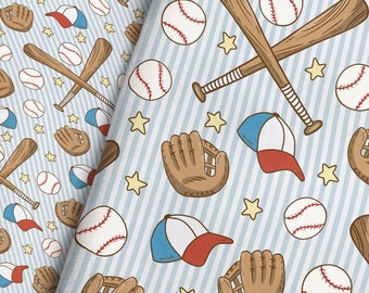 Baseball Things Fabric - American Sports Quilting Cotton, Jersey Knit, Minky, Fleece Fabric by the Yard & Fat Quarter