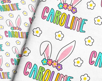 Bunny Ears Personalized Fabric / Custom Name Fabric / Kids Easter Fabric / Baby Name Fabric / Easter Bunny Fabric by the Yard & Fat Quarter
