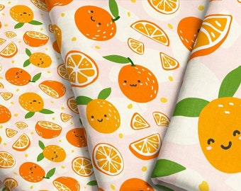 Orange Cutie Fabric / Little Clementine Fabric / Cute Orange Party Theme Baby Fabric / Kawaii Orange Fabric Print by the Yard & Fat Quarter