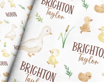 Watercolor Baby Duck Custom Name Fabric – Personalized Gender Neutral Fabric by the Yard & Fat Quarter
